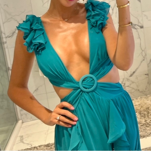 Teal maxi ruffle dress, size S worn once. - Picture 1 of 2